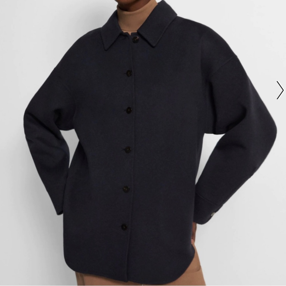 Theory Shirt Jacket Wool Cashmere Navy Black Medium
